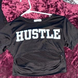 I’m selling my shirt, it’s too small on me, it’s black spandex material, has cut